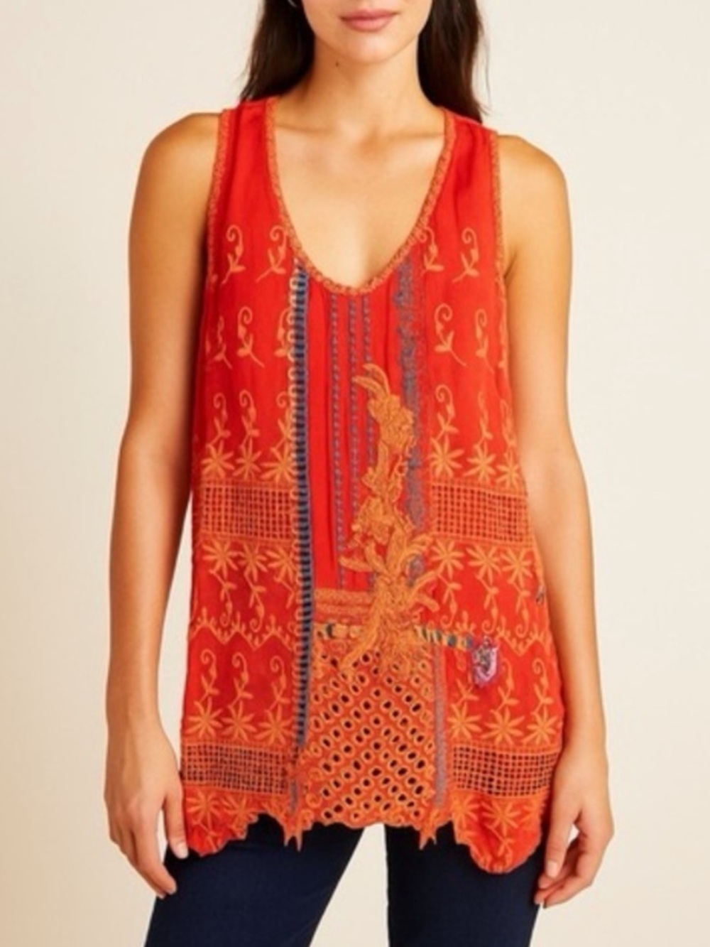 Johnny Was | Orange Eyelet Tank